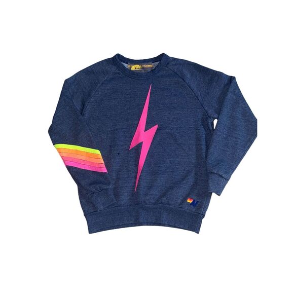 Aviator Nation Tops - Aviator Nation Wm’s Sz XS Blue Neon Bolt Chevron Crew Neck Sweatshirt